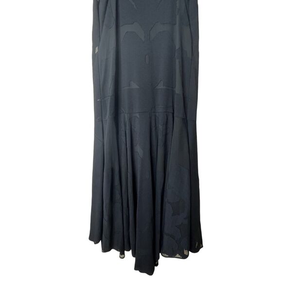 NWT Tibi New York V-Neck Silk Embroidered Black Sheath Dress Sz 0 Midi Ruffle - Picture 6 of 12